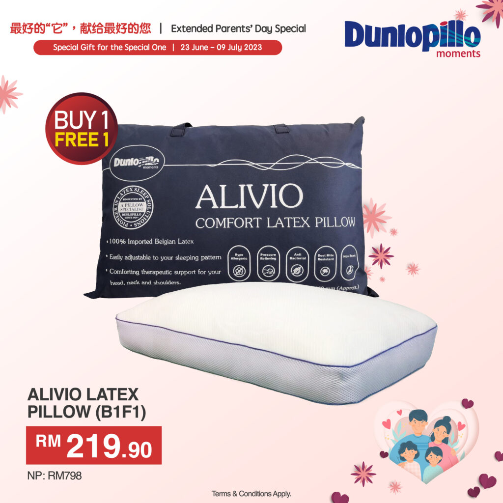 Alivio Latex Pillow [BUY 1 FREE 1] Dunlopillo eStore